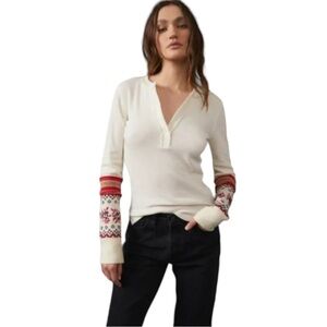 NWT FREE PEOPLE Mikah Layering Cuff Knit tee shirt size XS ivory longsleeve